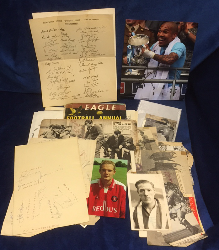 Football autographs, selection of original & facsimile signatures inc. printed Club sheets for