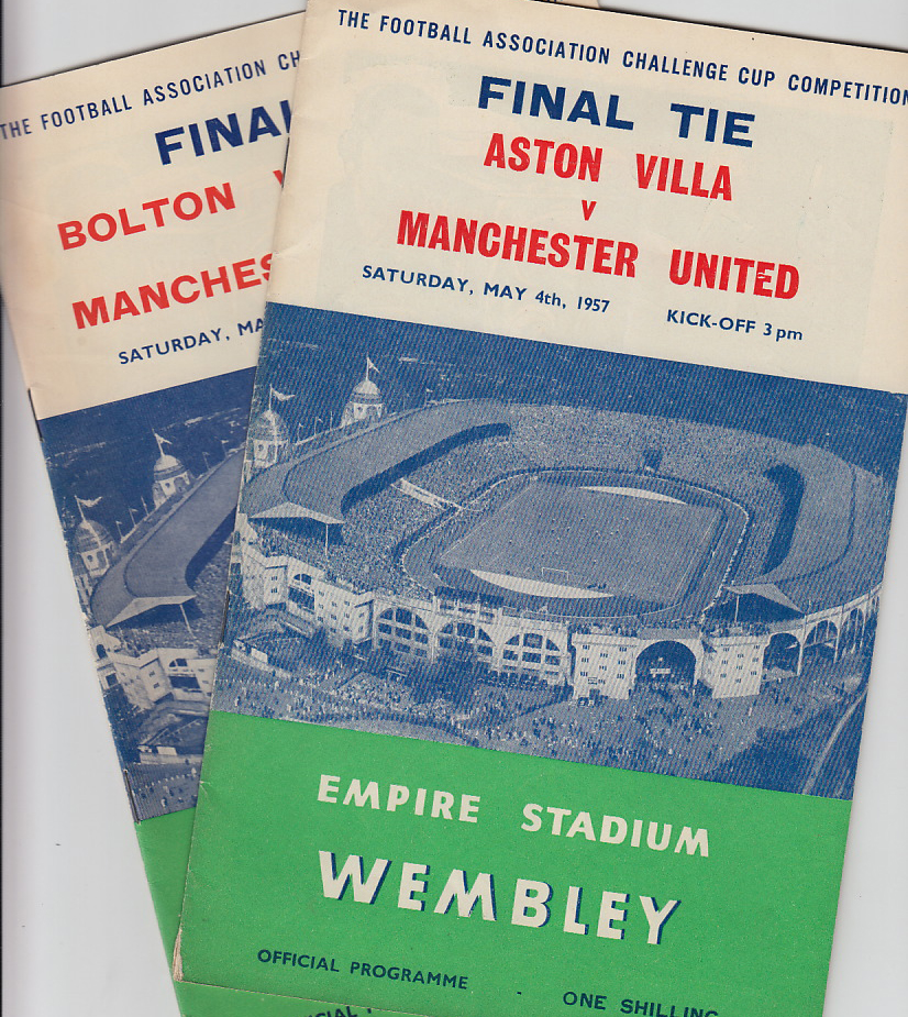 Football programmes, FA Cup Finals (2), 1957 Aston Villa v Manchester United & 1958 Bolton v