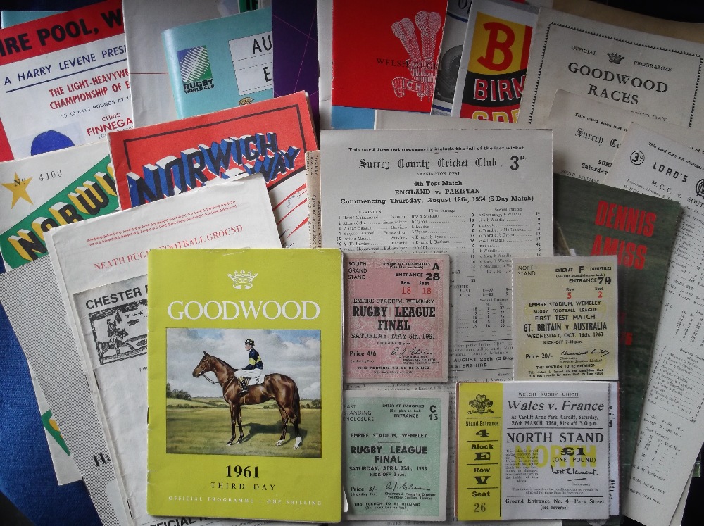 Sport, selection of programmes, tickets, magazines etc, mostly 1950's onwards, good range of