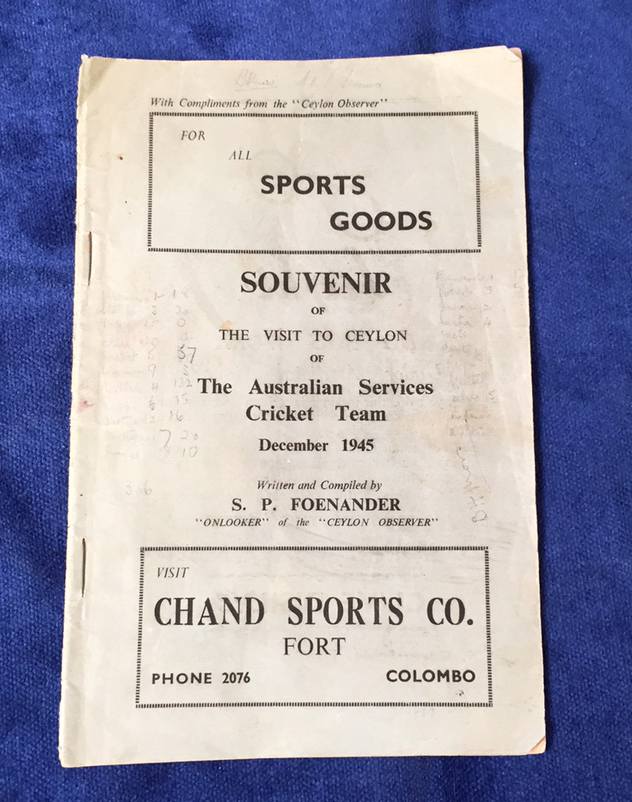 Cricket booklet, Souvenir booklet of the visit to Ceylon of the Australian Services Cricket Team,