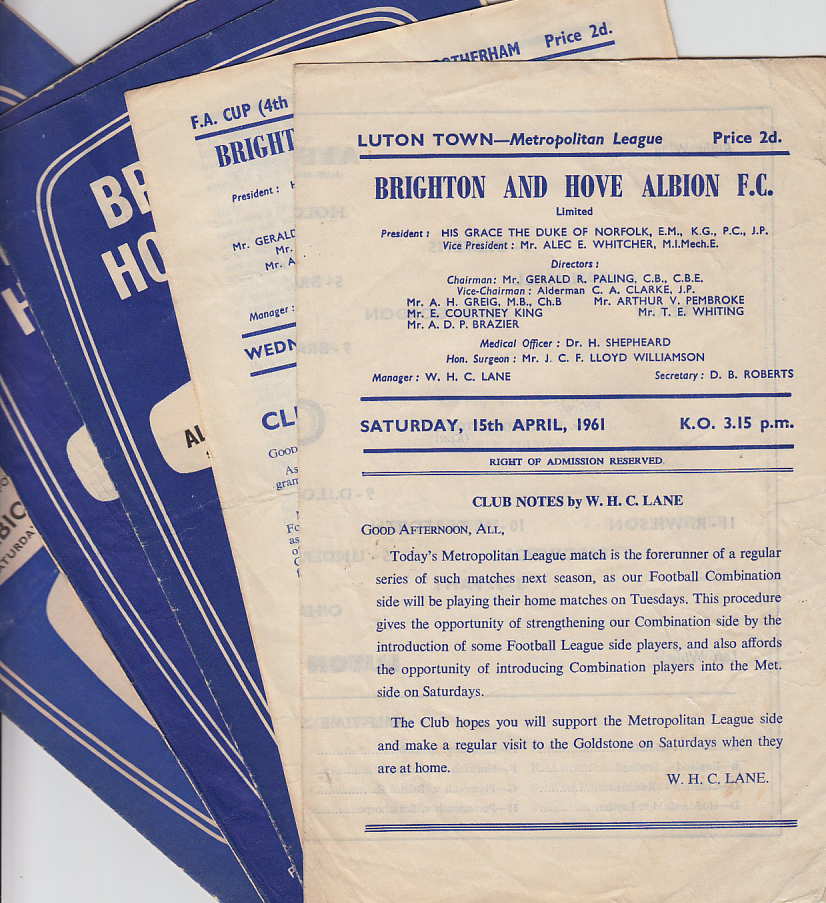 Football programmes, Brighton, a collection of 27 home programmes, 1957/8 (3), 58/9 (9), 59/60 (