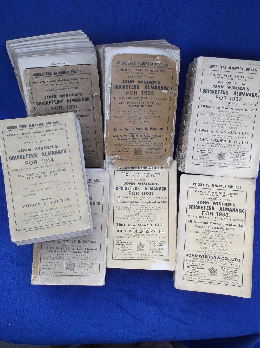 Cricket, John Wisden's Cricketers' Almanacks, a collection of seven original softbacked editions,
