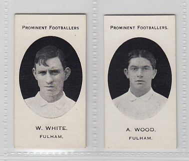 Cigarette cards, Taddy, Prominent Footballers, (London Mixture backs), Fulham, 2 cards, W. White &