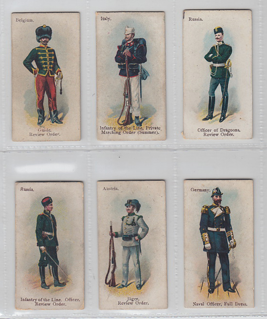 Cigarette cards, Will's, Soldiers & Sailors (grey back), 6 cards, Austria Jager Review Order,