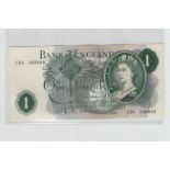 Banknotes, four Bank of England £1 notes, O'Brien prefix C69, Fforde prefix C62Z, Page prefix