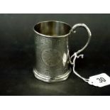 Victorian silver christening mug, engraved foliate roundels and dedication with Greek key border,