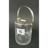 Silver mounted glass condiment jar, the swing handle opens and closes the hinged lid, maker G and Co