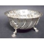 Victorian silver sugar bowl, with writhen embossed decoration on three outswept pad feet with