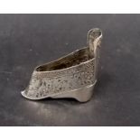 Chinese export silver slipper, embossed with a butterfly and birds amongst prunus blossom, two
