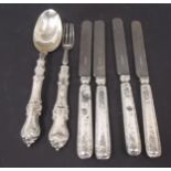 Victorian silver dessert fork and spoon, filled handles, Sheffield 1880, together with a set of four