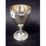 George III silver goblet, the rim engraved with a foliate scroll band, the body with harebell swag