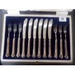 Cased set of  six silver handled dessert knives and forks, Sheffield 1925.