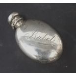 Victorian silver oval scent bottle with hinged lid, the body engraved 'Isabel', maker S B & S,