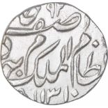 Silver One Rupee Coin of Mir Mahbub Ali Khan of Farkhanda Bunyad Haidarabad Mint of Hyderabad State.