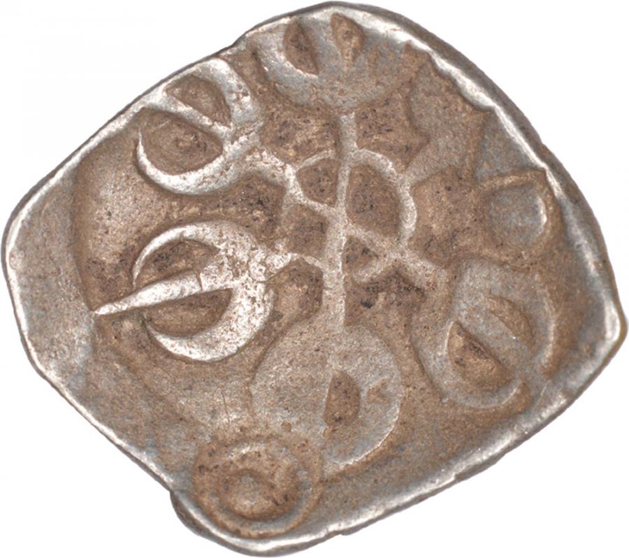 Silver One Eighth Satamana coin of Gandhara Janapada. Punch-Marked Coins, Gandhara Janapada,