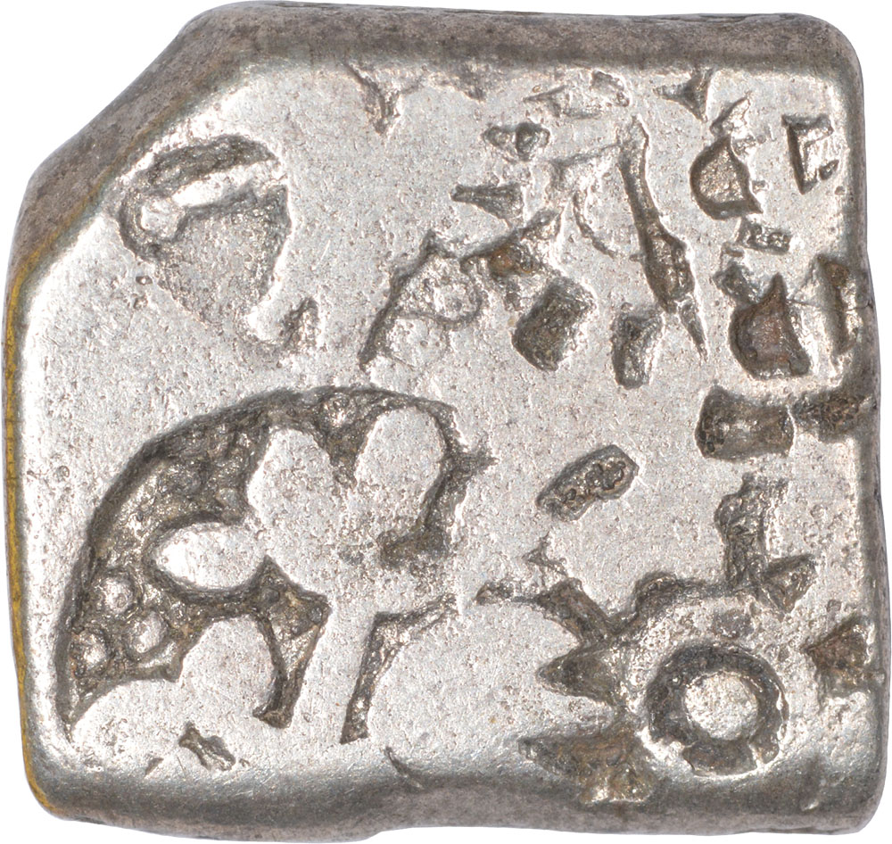 Silver Karshapana punch mark coin of Maurya Empire Maurya Empire (300 BC), Punch-markedSilver