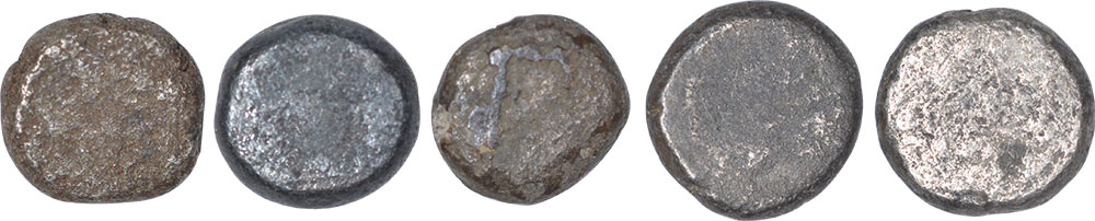 Lot of Five Silver Punch Mashakas of Magadha and Maurya Empire. "Punch marked Coins, Magadha- - Image 2 of 2