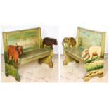 Pair 19th C Carousel Benches. Original paint decoration. Each Size: 39" x 46" x 23" (99 x 117 x 58