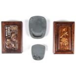 4 Chinese Desktop Artifacts. Consisting of 2 rosewood document boxes, early 20th century, and 2 Duan