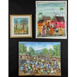 3 Folk Paintings by Various (20th c.) Artists: 1) Wilner Cherizol (Haitian, b. 1959) Plantaineous,