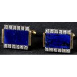 18 KYG Lapis and Diamond Cufflinks. Stamped 18K and hallmarked W. Measuring 20mm x 15 mm across