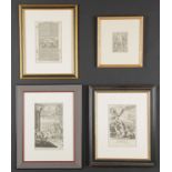 4 Antique Framed Engravings: including "The Dragon of the Apocalyps" ca 1725; Jonah and the Whale,