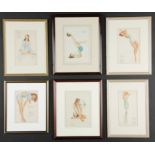 6 Vintage Alberto Vargas Pinup Calendar Pages, each professionally framed. Ranging in frame size