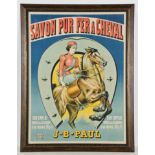 Antique French Horseshoe Advertising Poster: SAVON PUR FER a Cheval, J.B. Paul. Size: 54.5" x 41.5",