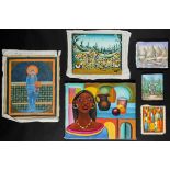 6 Paintings by Various (20th c.) Artists: 1) Wilner Cherizol (Haitian, b. 1959) Disembarking, oil on