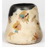 Bennett Bean (American, b.1941) Pit fired and painted earthenware elephant foot vessel. Size: 5.5" x