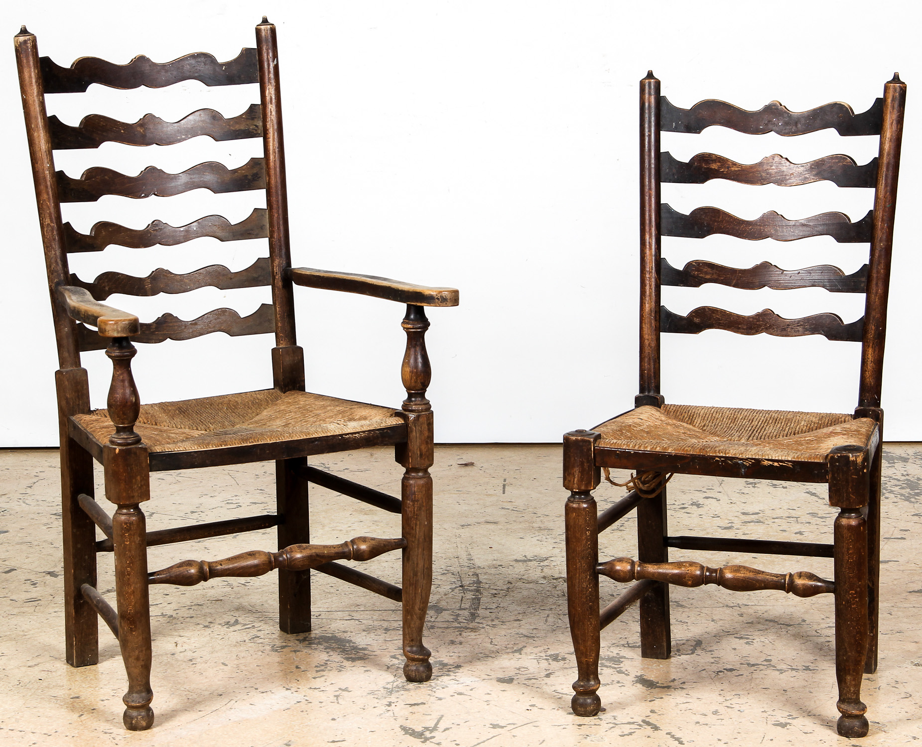 6 Antique Queen Anne Style Ladder Back Chairs. Each Size: 42.5" x 23.5" x 21.5" (108 x 60 x 55 - Image 2 of 4