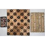 3 Antique American Geometric Hooked Rugs. Center rug is referenced in "American Classics: Hooked