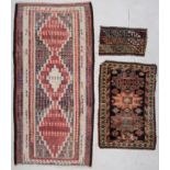 3 Antique Caucasian, Persian, Turkish Rugs, including a Lesghi rug, a Persian kilim, and a small