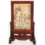 A Chinese painted stone table screen with rosewood stand, signed and dated 1811. Size: 19" x 12" x