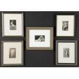 Group of 5 Vintage French Nude Photo Postcards, each professionally framed. Ranging in frame size