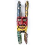 Vintage Mexican Festival Mask. Serpent (Culebra) mask. Size: 19.25" x 5" x 5" (49 x 13 x 13 cm).