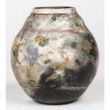 Bennett Bean (American, b.1941) Pit fired and painted earthenware vessel. Size: 7.5" x 7.5" x 7.