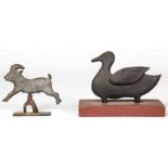 2 Vintage Cast Iron Carnival Knockdown Targets. One a duck form the other a goat. Size: 9" x 12" x