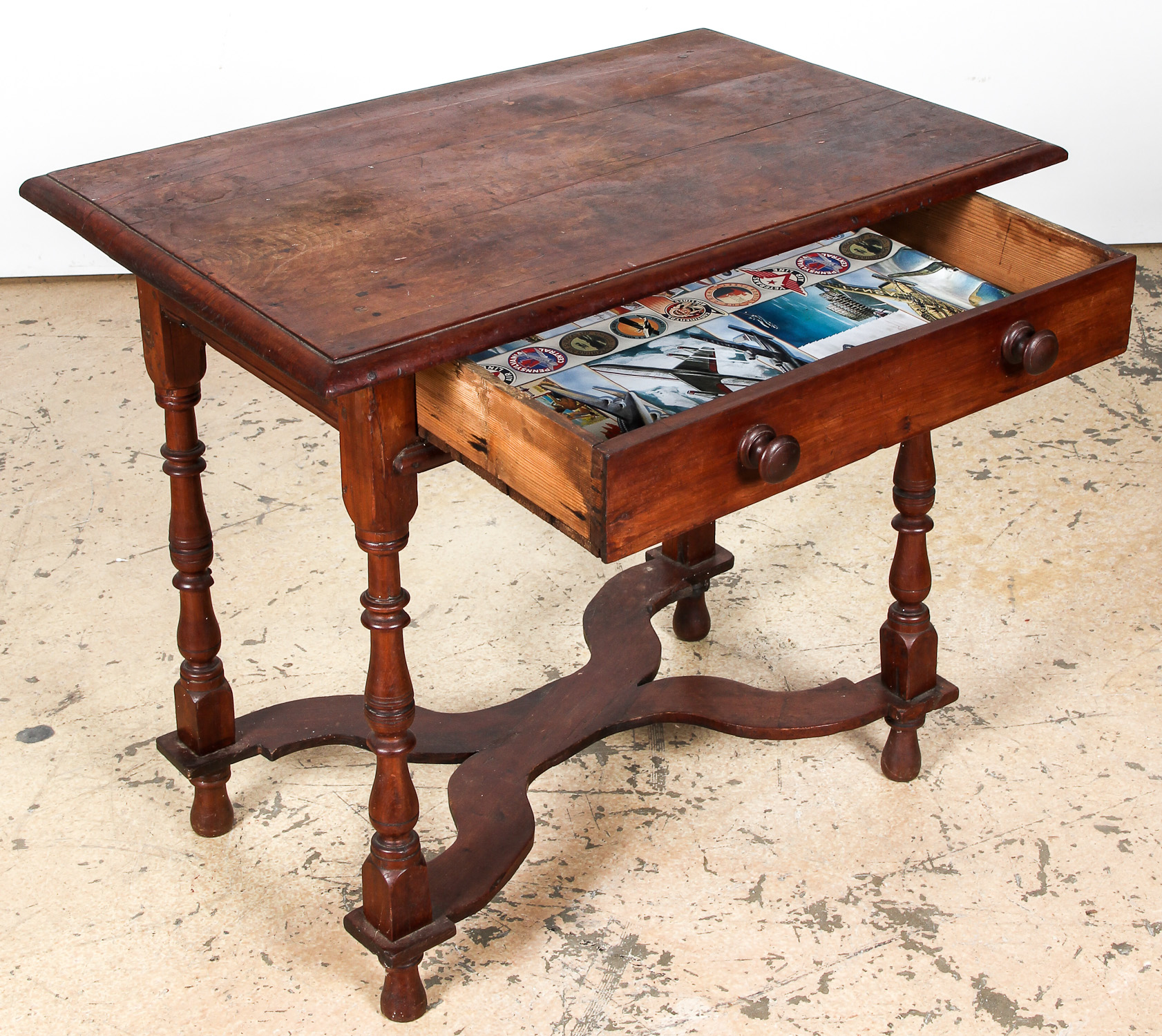 Early American Tavern Table. Pine and fruitwood. Purchased in 1960 from Parke- Bennett Auctions. - Image 2 of 6