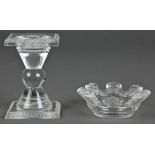 2 Lalique Bibelots. A Saint Nicholas cigar ashtray and a candlestick. Size: 4.75" x 3.25" x 3.25" (