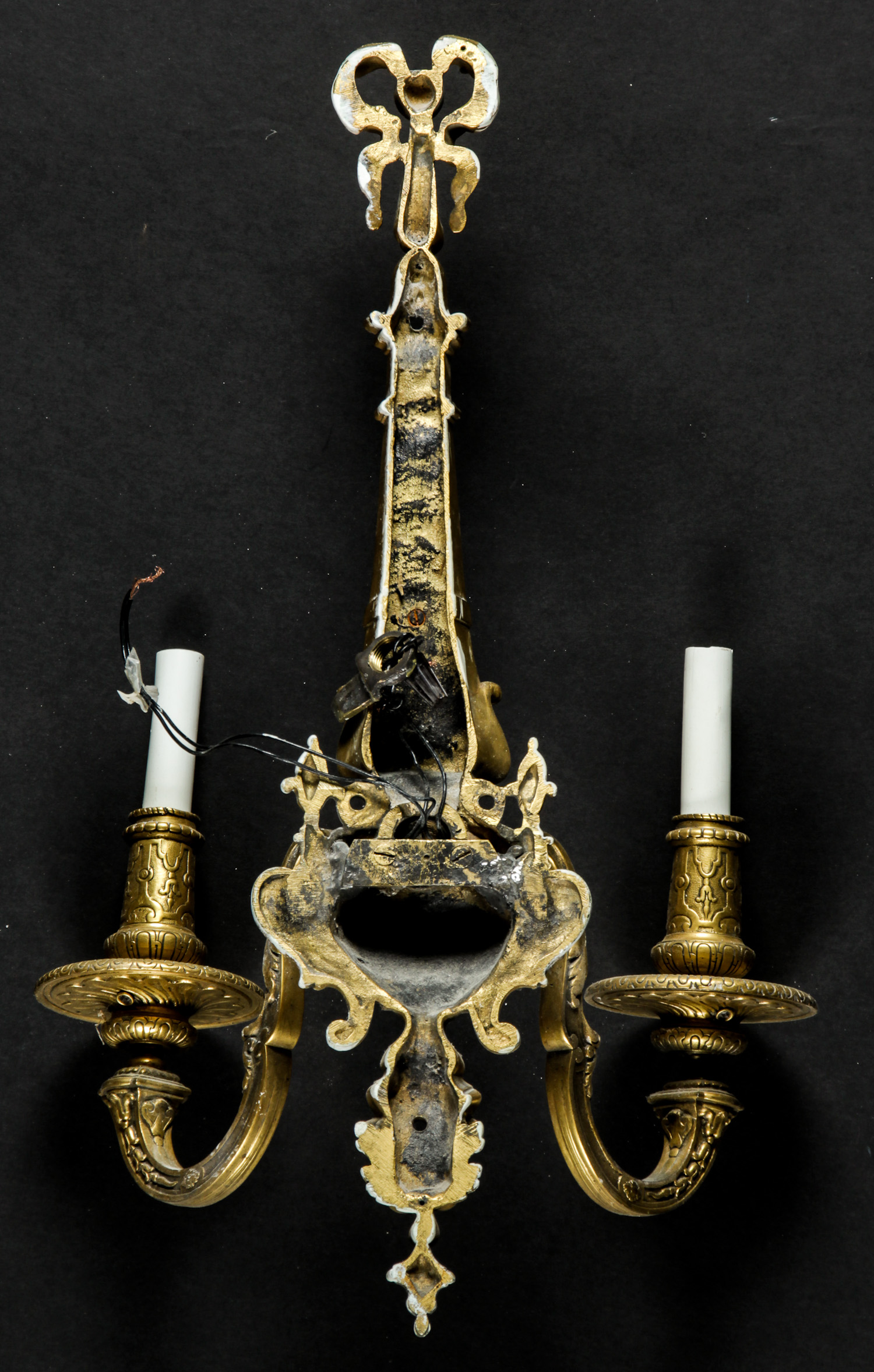 Pair Regency Style Gilt Bronze Sconces. Each Size: 21" x 12.5" x 7" (53 x 32 x 18 cm). Provenance: - Image 4 of 4