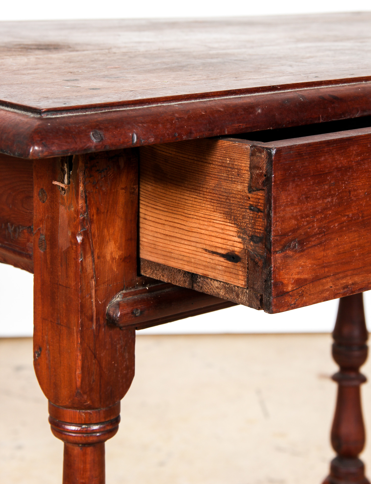 Early American Tavern Table. Pine and fruitwood. Purchased in 1960 from Parke- Bennett Auctions. - Image 3 of 6