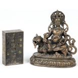 2 Tibetan and Nepali Bronze Items: A Tibetan incised bronze sealed box/plaque, 18th century. A