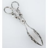 19th c English Silver Tongs. Mark for London. Maker's Mark FH for Francis Higgins. Date Letter for