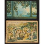 Early 20th C Maxfield Parrish Daybreak Print and  Chinese Mah Jongg Theme Chromolithograph. Size: