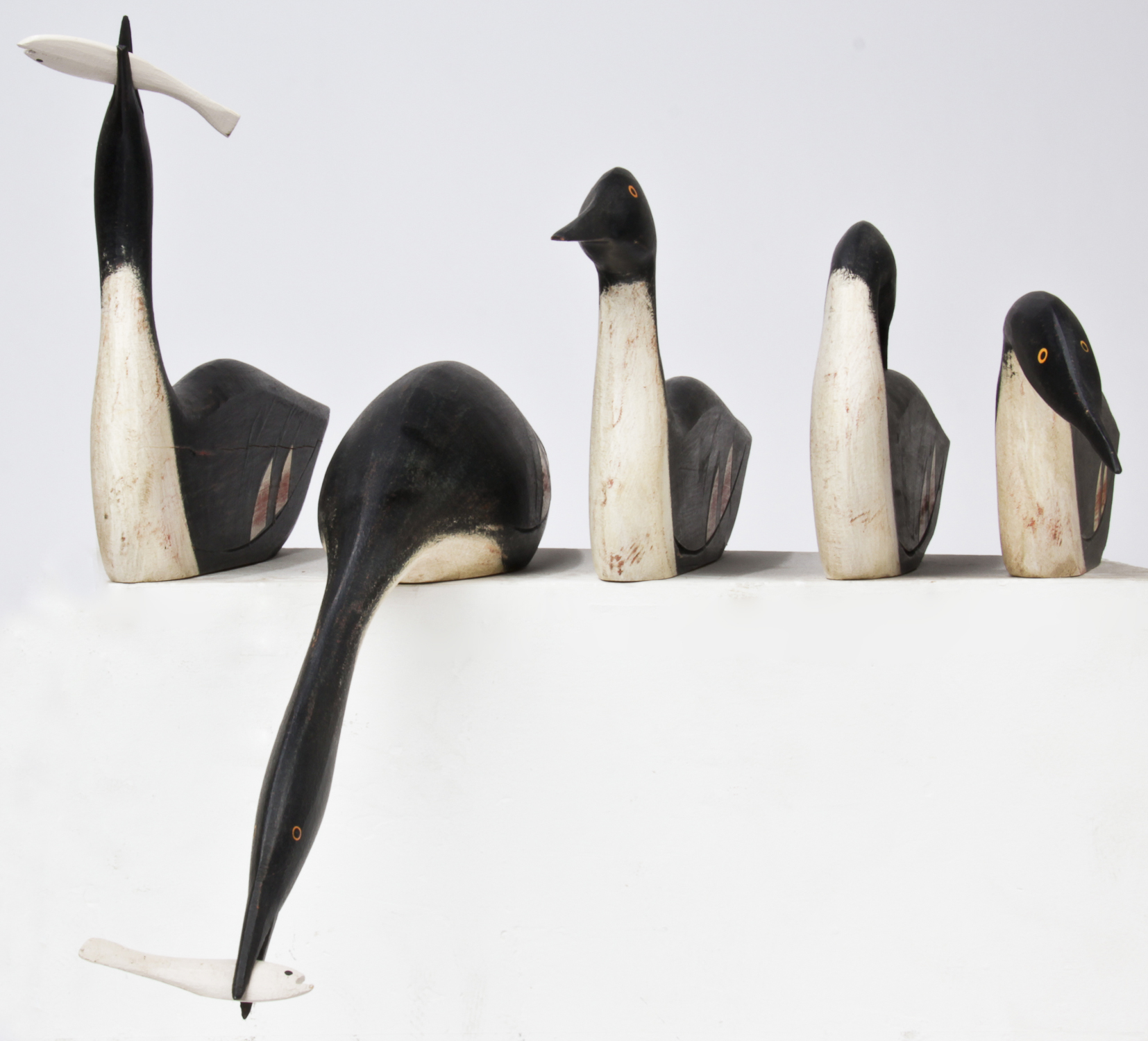 5 K. William Kautz Signed Loon Decoys. Size: 8" x 23.5" x 4", 20 x 60 x 10 cm (largest). Provenance: