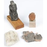 4 Egyptian Artifacts, earthenware and stone. Largest Size: 4.5" x 3.25" x 1.25" (11 x 8 x 3 cm).