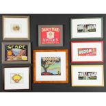 8 Vintage Framed Advertising Labels: including 2 Foot High Melons fruit labels, Sespe Sunkist,