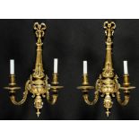 Pair Regency Style Gilt Bronze Sconces. Each Size: 21" x 12.5" x 7" (53 x 32 x 18 cm). Provenance: