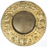 A Chinese Gilt Copper Armour Mirror, Qing D. Size: 8" x 8.25" x .75" (20 x 21 x 2 cm). Provenance: